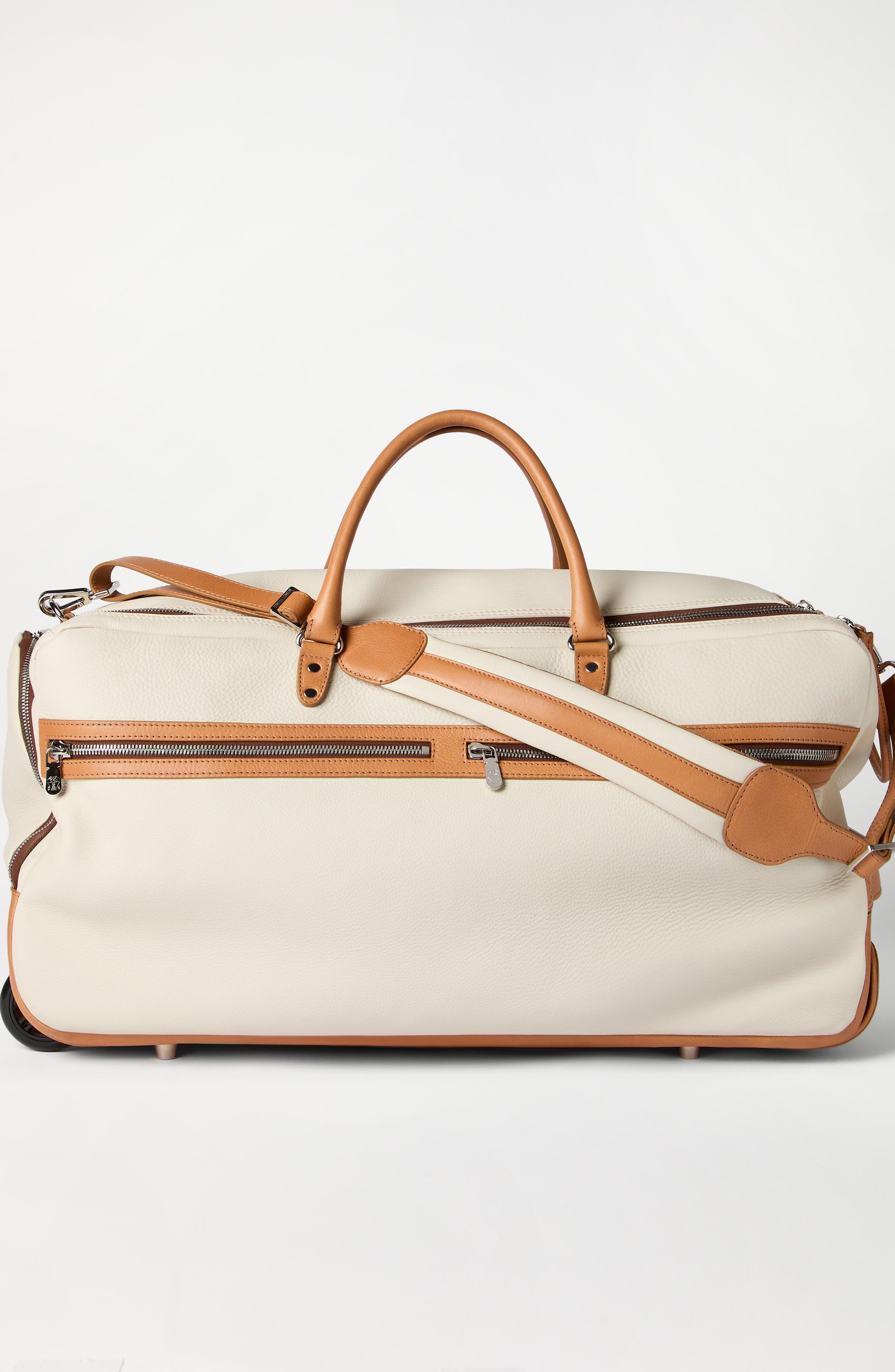 Brunello Cucinelli Grained calfskin trolley bag, Alternate, color, Ivory