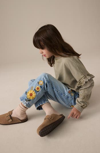 Kids' Sunflower Embroidered Straight Leg Jeans
