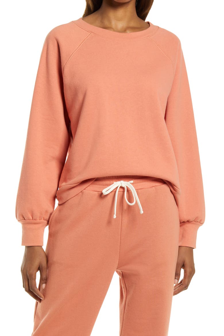 Balloon Sleeve Sweatshirt, Main, color, SWEET DAHLIA