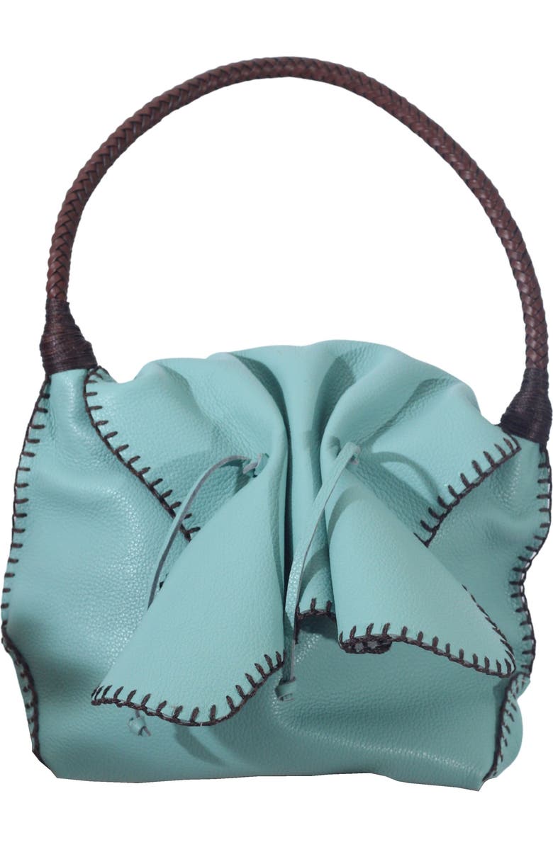 Carlos Falchi Shoulder Butterfly Top Grain Leather Bag, Main, color, Caribbean Teal