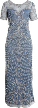 Pisarro Nights Illusion Beaded Mesh Column Gown