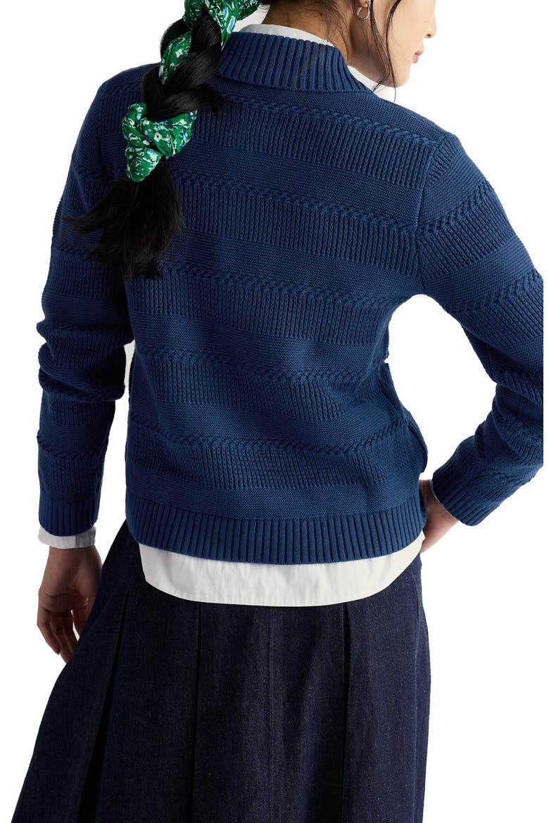Nut Lane Collared Organic Cotton Cardigan, Alternate, color, KNIT MELANGE DARK VOYAGE