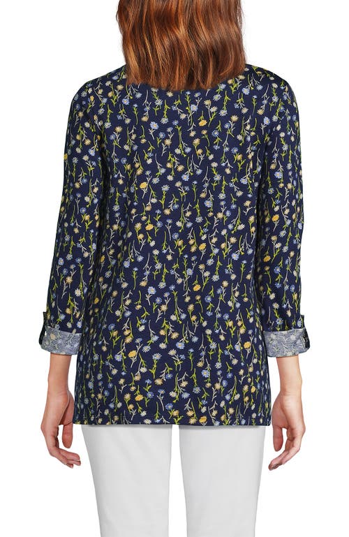 Lands' End Supima Cotton Adjustable 3/4 Sleeve Boatneck Tunic In Blue