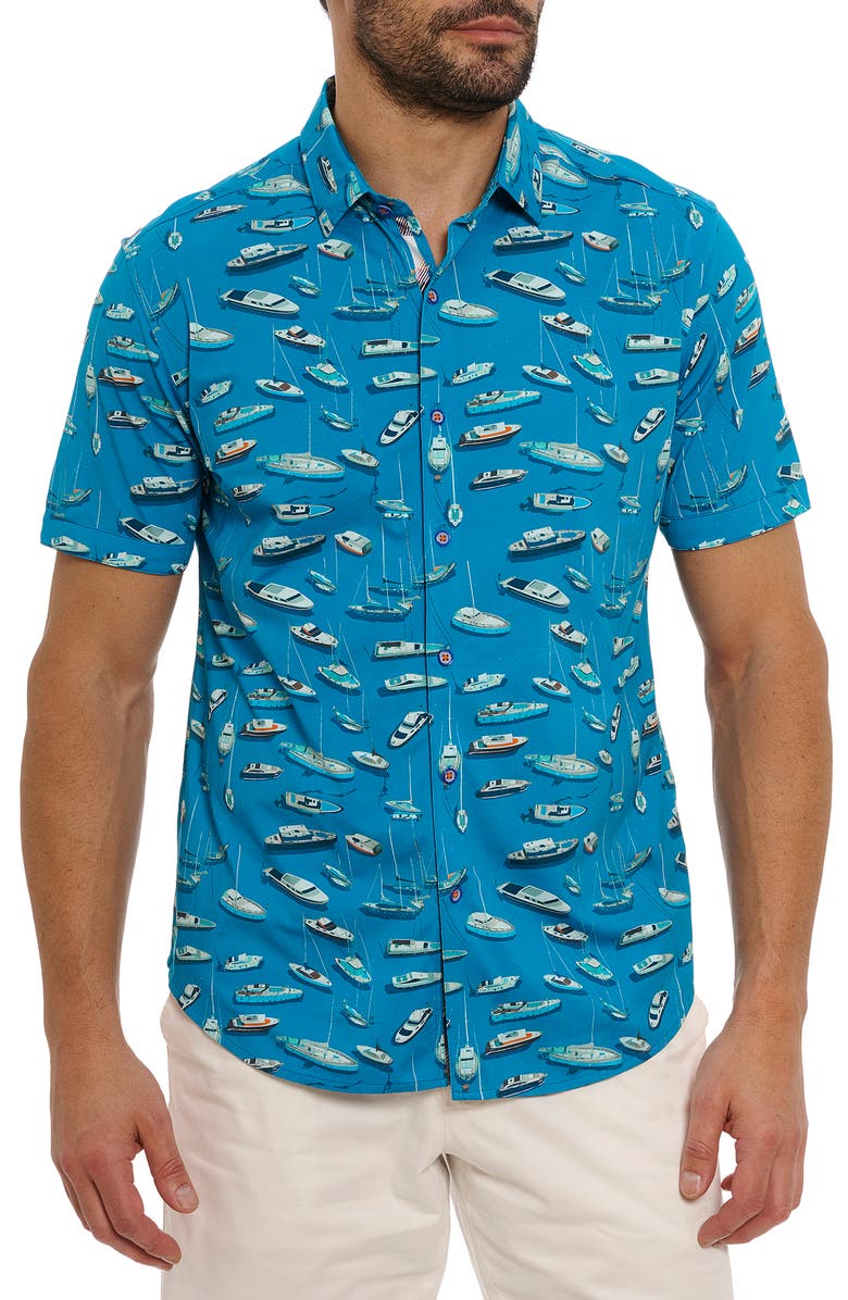 Robert Graham Boat Marina Short Sleeve Button-Up Shirt, Main, color,