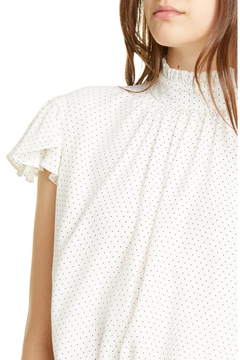 Ruffle Smocked Silk Top, Alternate, color, OFF WHITE MULTI