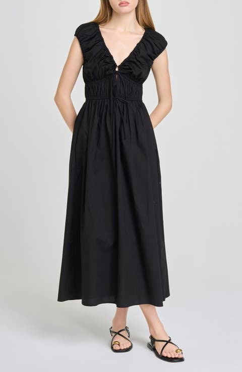 Liv Ruched Stretch Cotton Poplin Midi Dress