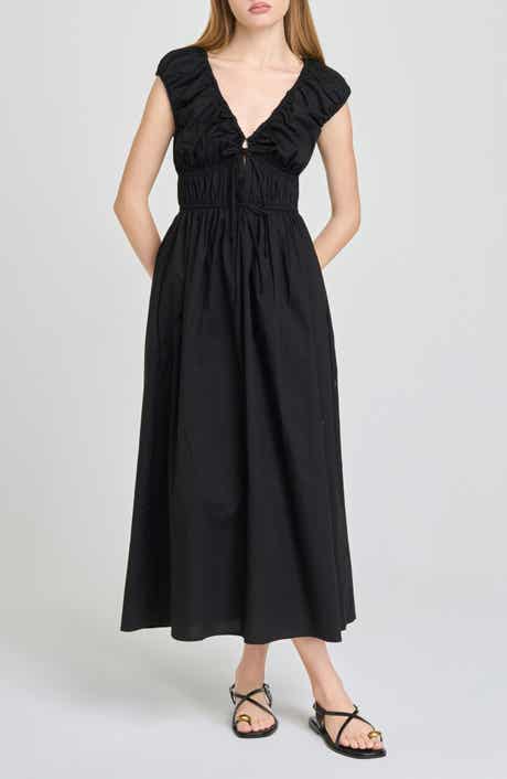 Liv Ruched Stretch Cotton Poplin Midi Dress