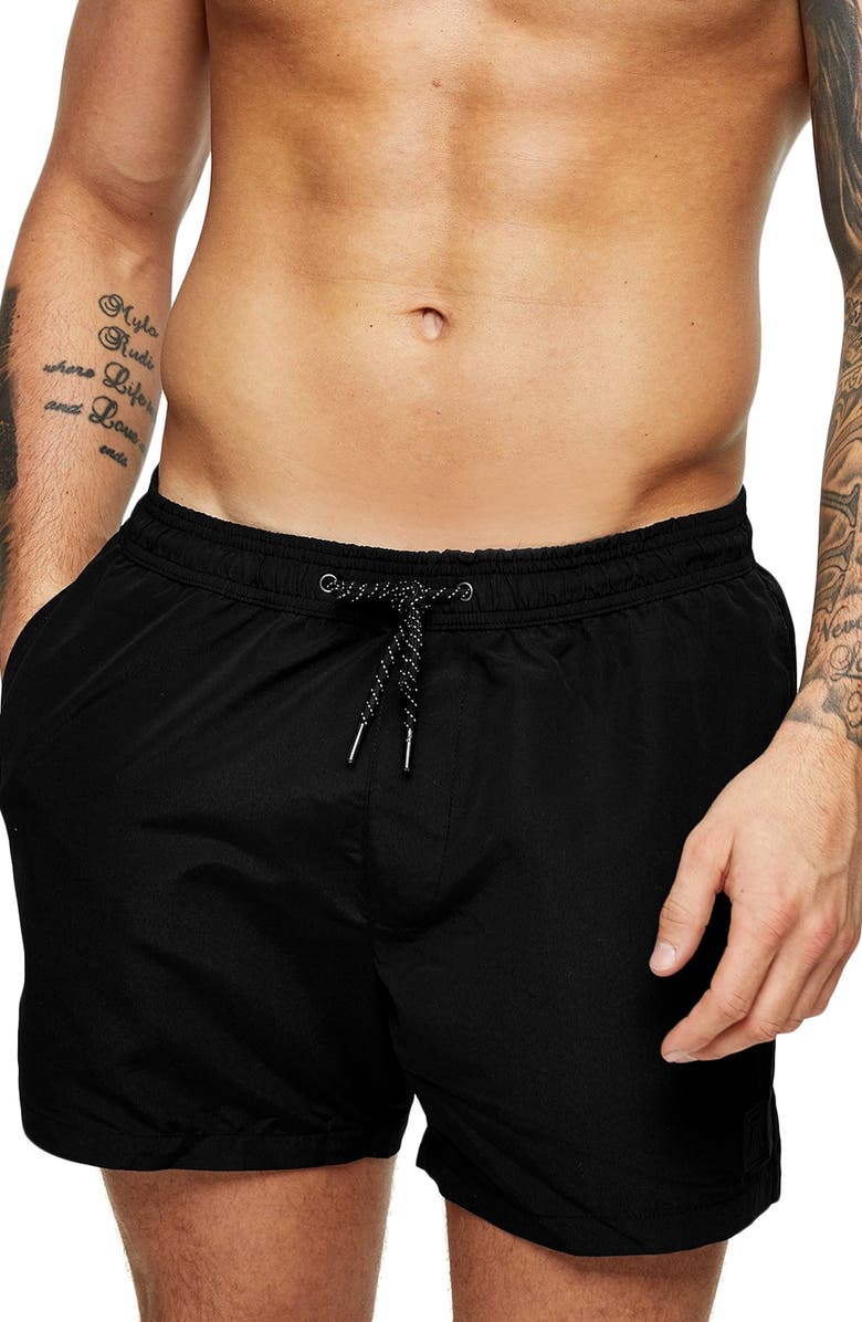 Topman Hester Solid Swim Trunks, Main, color, 