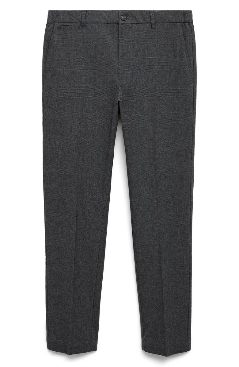 MANGO Regular Fit Navy Flat Front Textured Stretch Cotton Pants, Main, color,