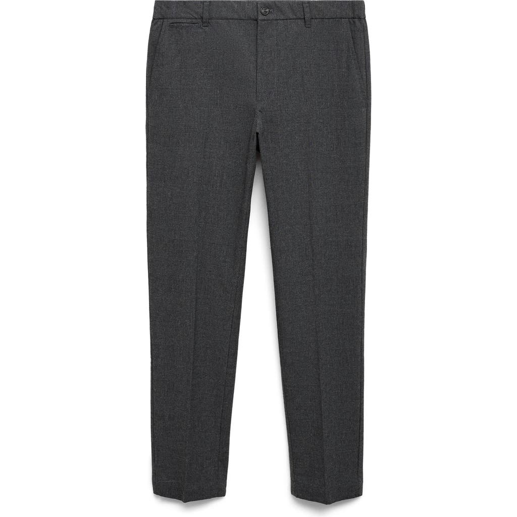 Mango Regular Fit Navy Flat Front Textured Stretch Cotton Pants In Black