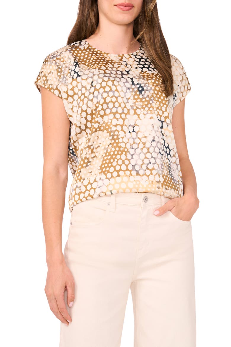 Print Cap Sleeve Top, Main, color, TOBACCO BROWN