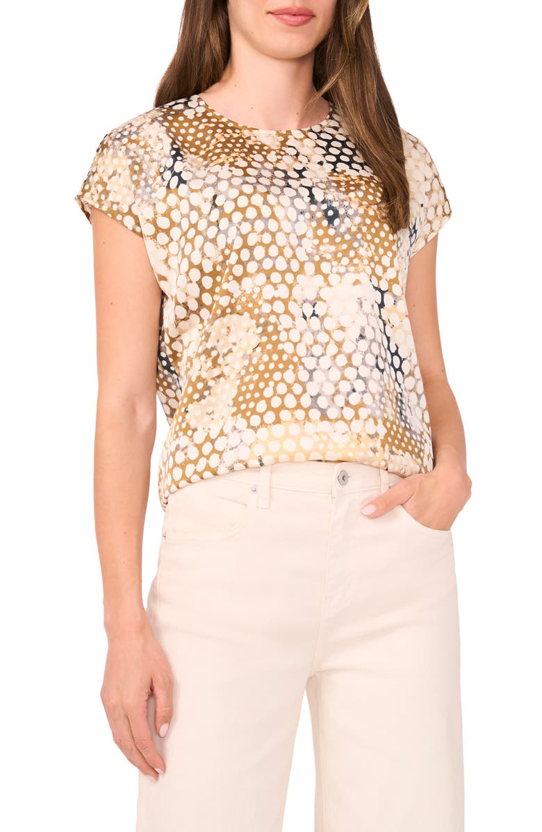Halogen<sup>®</sup> Print Cap Sleeve Top, Main, color, Tobacco Brown