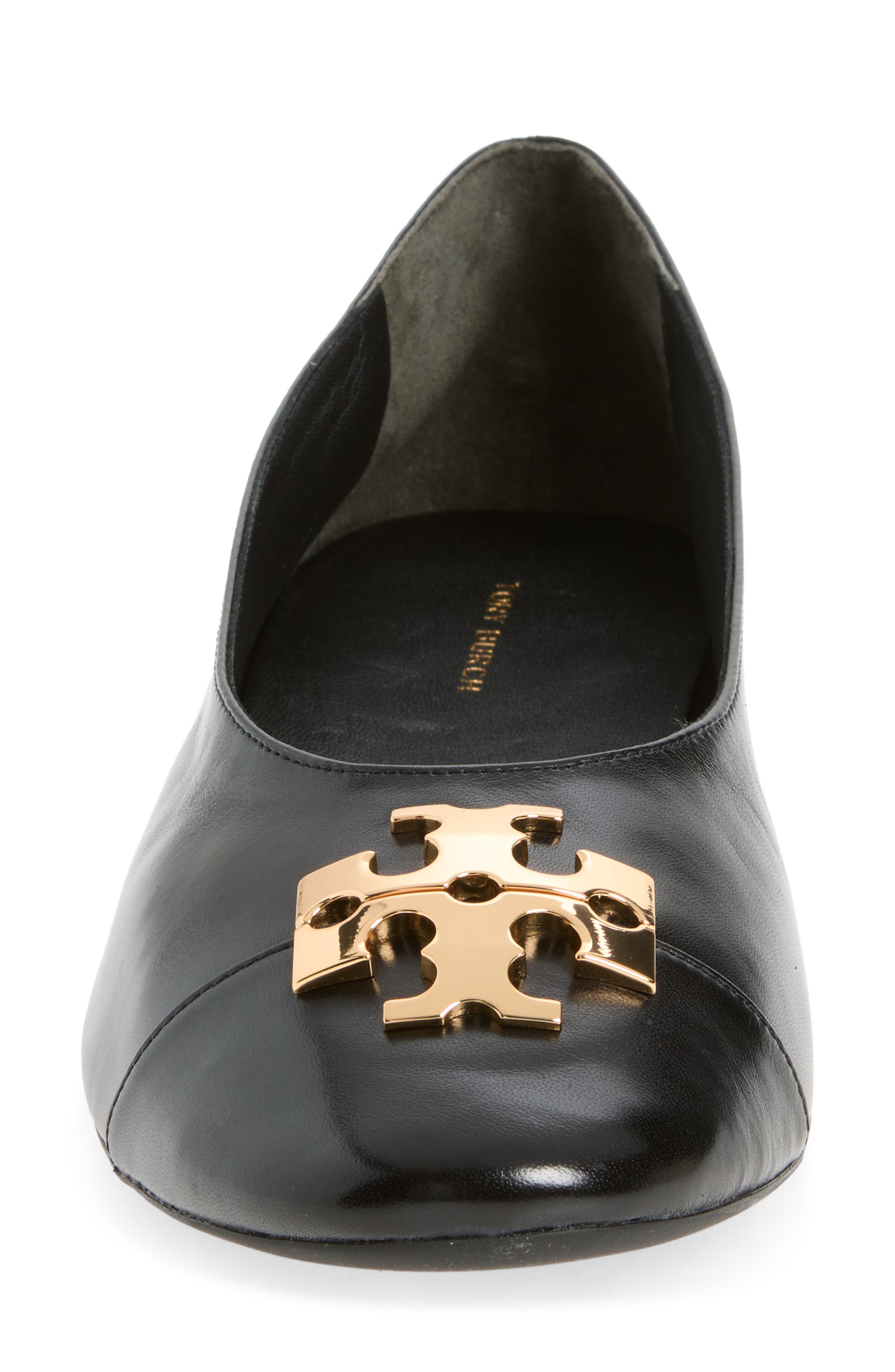 Tory Burch Charlie Cap Toe Ballet Flat, Alternate, color, Perfect Black / Gold