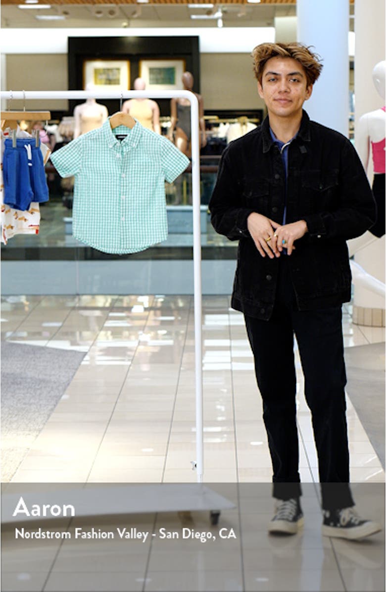 Kids' Gingham Short Sleeve Cotton Button-Down Shirt, sales video thumbnail