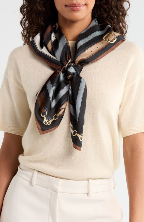 Multi Belt Print Silk Square Scarf