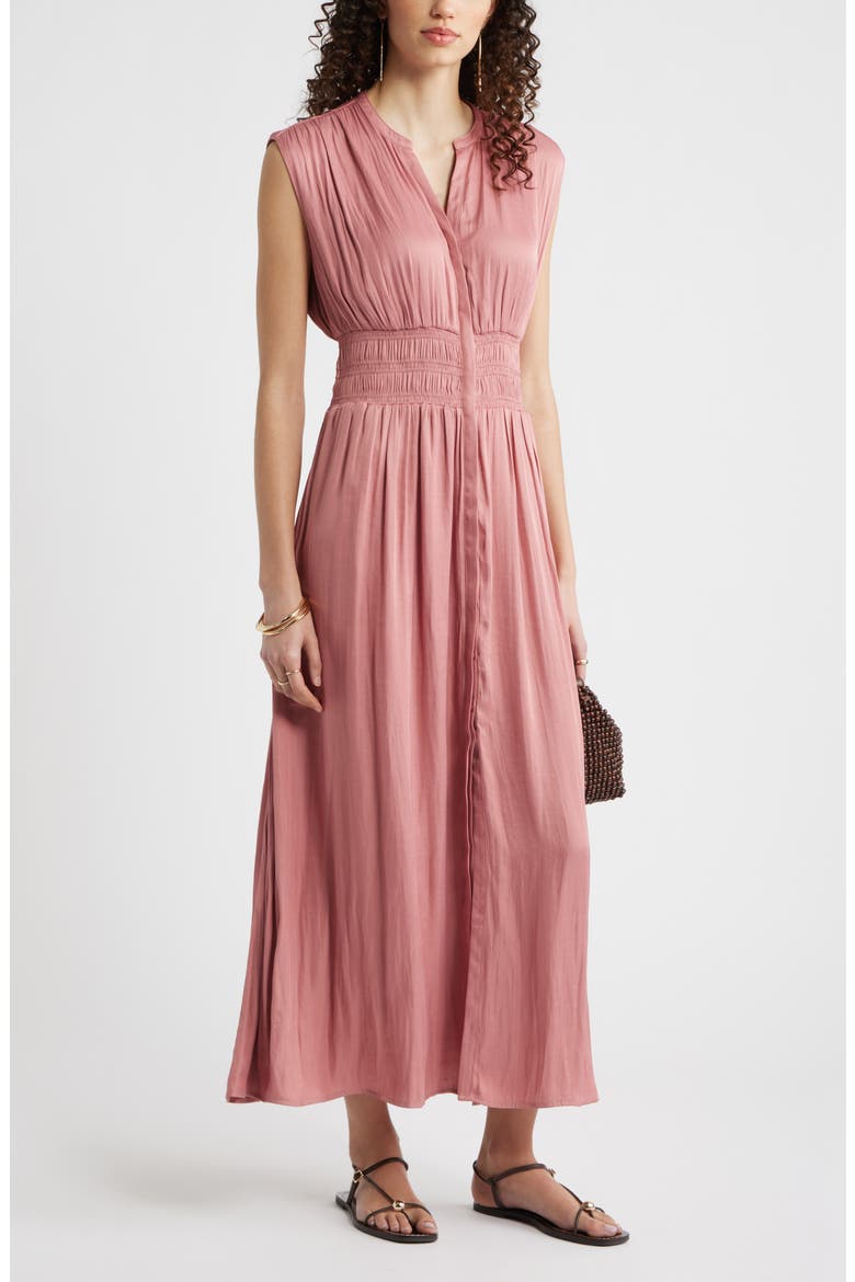 Smocked Waist Maxi Shirtdress, Alternate, color, PINK COMPACT