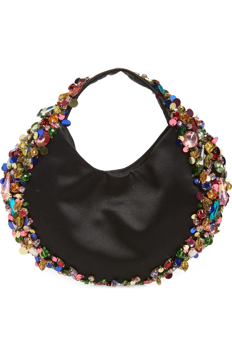 L’alingi Confetti Satin Hobo Bag, Main, color, Black N Rainbow