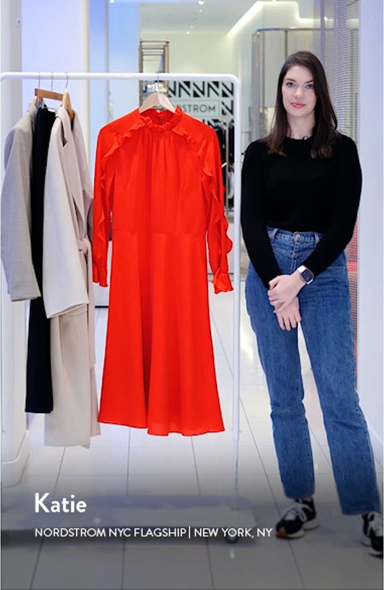 Ruffle Long Sleeve A-Line Midi Dress, sales video thumbnail