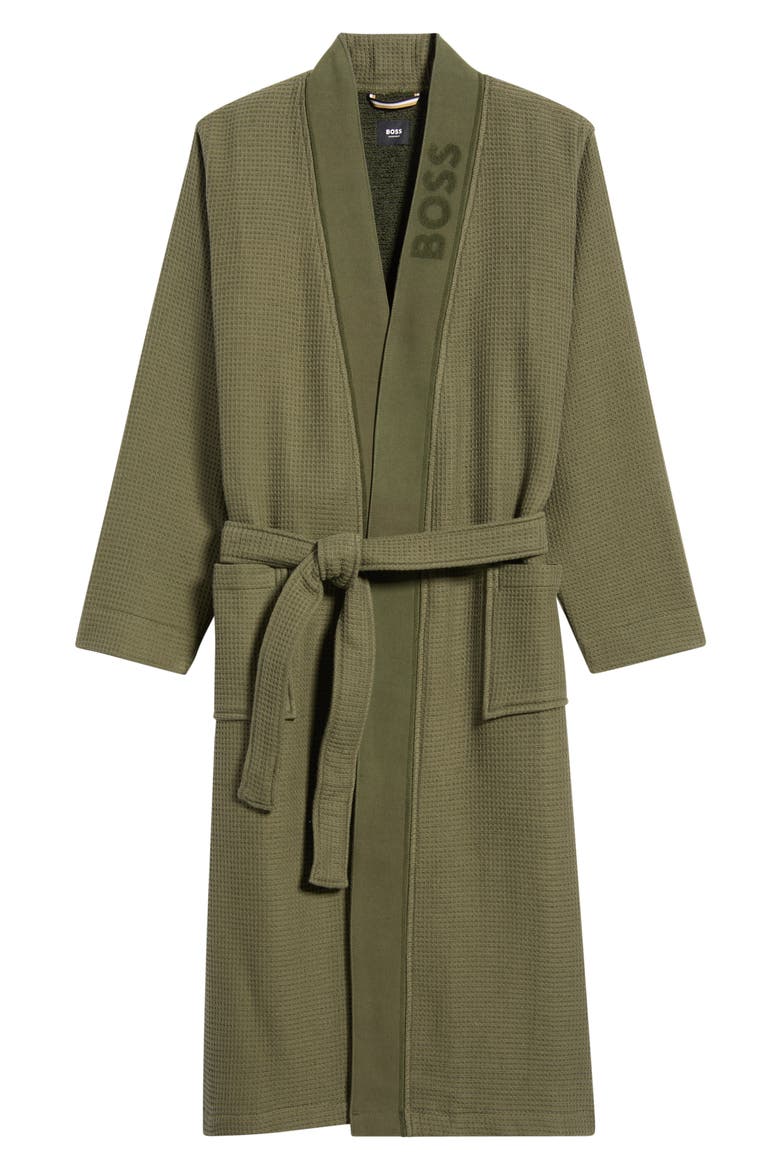 Waffle Knit Robe, Alternate, color, OPEN GREEN