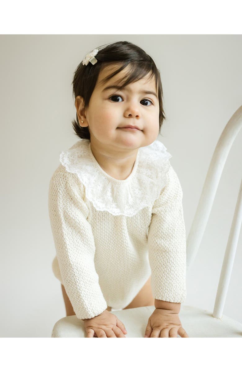 Cuclie Lace Collar Knit Bubble Romper, Alternate, color, Ivory