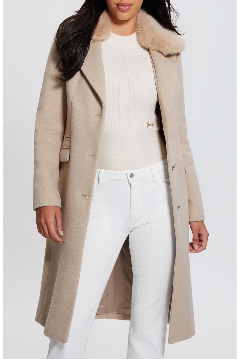 New Laurence Coat with Detachable Faux Fur Collar, Alternate, color, BROWN
