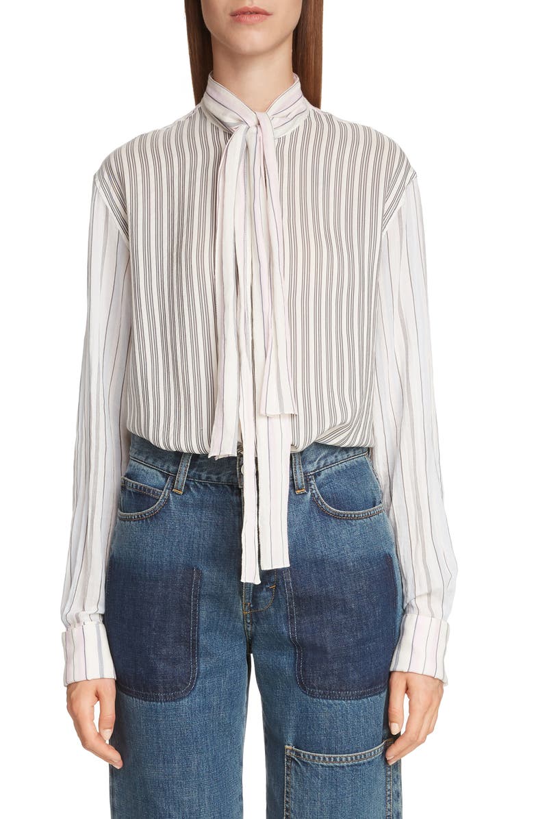 JW Anderson Pajama Stripe Tie Neck Blouse, Main, color, 