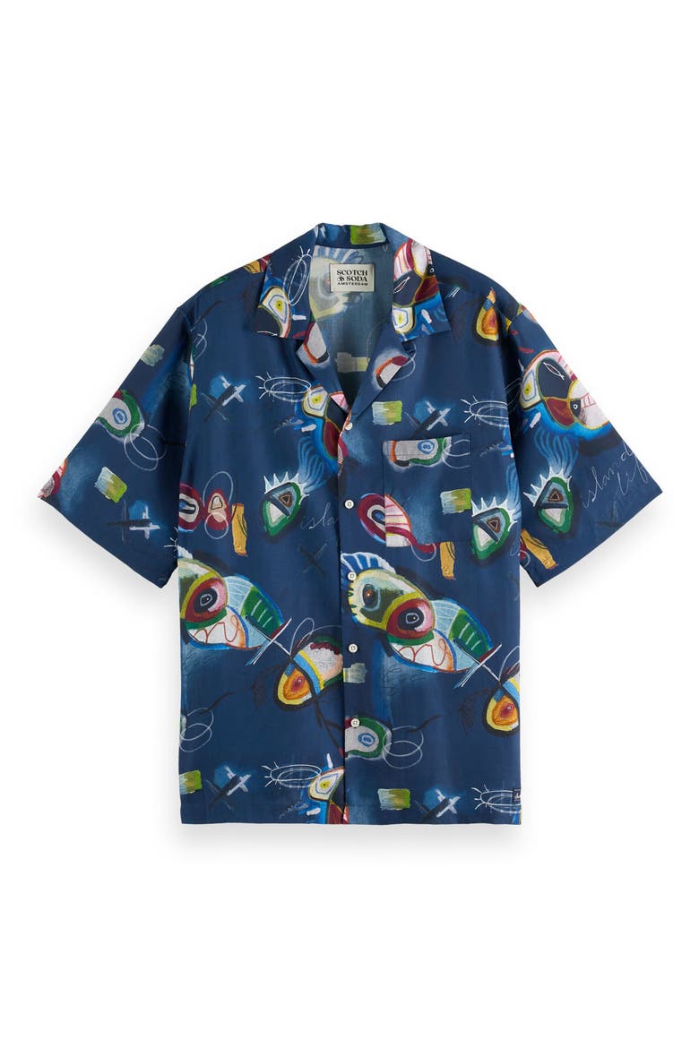 Abstract Print Lyocell Camp Shirt, Alternate, color, ABSTRACT ISLAND NIGH