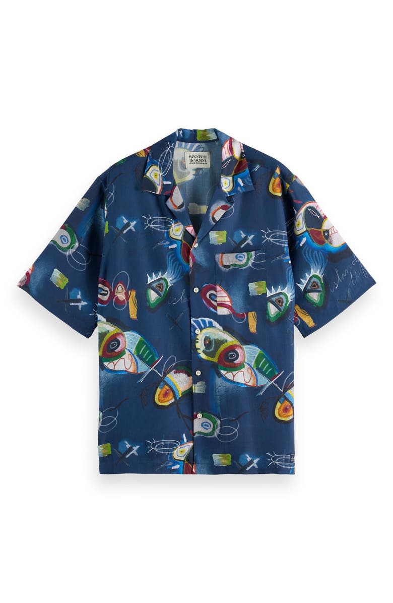 Scotch & Soda Abstract Print Lyocell Camp Shirt, Alternate, color, Abstract Island Nigh