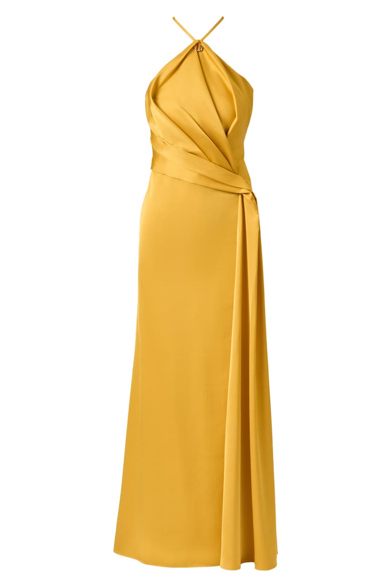 Pleated Crepe Back Satin Gown, Alternate, color, GOLDEN ROD