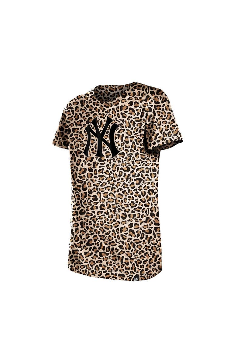 New Era Girls Youth New Era  Brown New York Yankees Leopard T-Shirt, Alternate, color, Brown