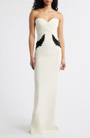 Chiara Boni La Petite Robe Ordana Feather Detail Strapless Satin Gown
