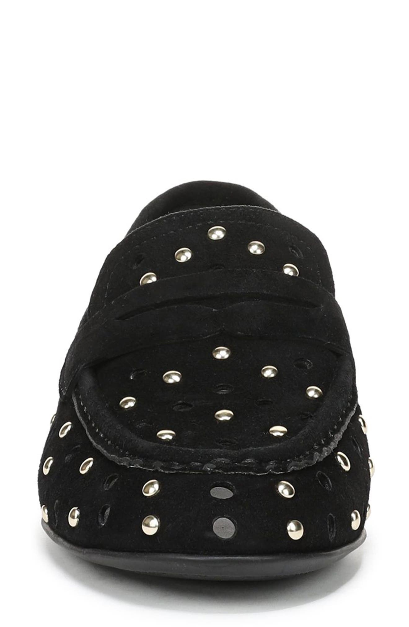 Bloom Stud Penny Loafer, Alternate, color, BLACK SUEDE