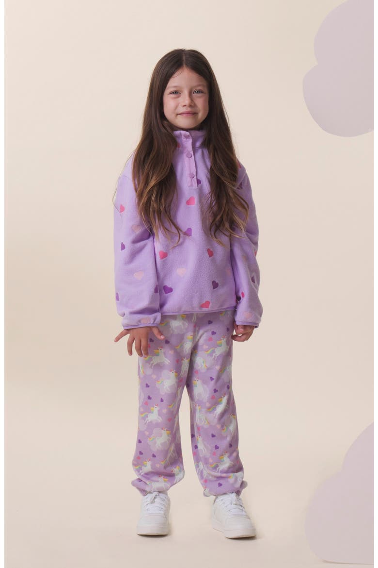 Kids' Embroidered Heart Polar Fleece Pullover, Alternate, color, PURPLE HEARTS