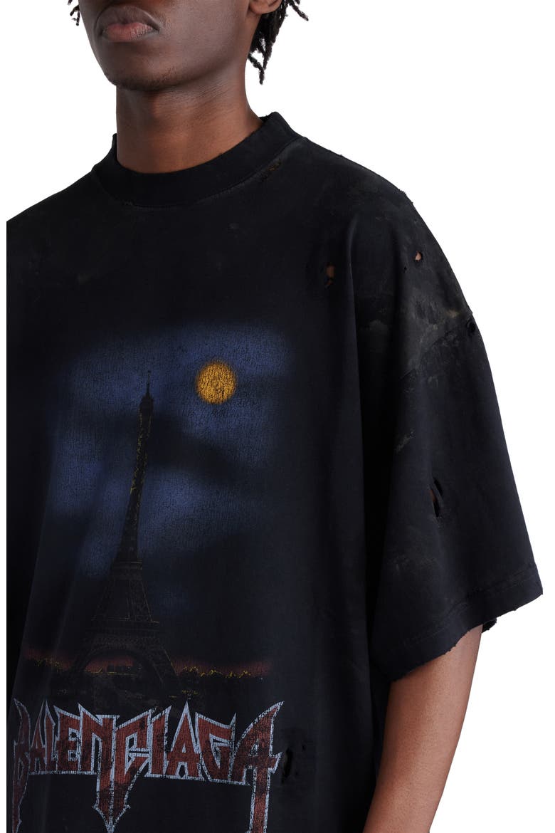 Paris Moon Oversize Distressed Cotton Graphic T-Shirt, Alternate, color, 1055 BLACK