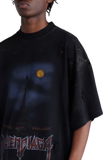 関税込【BALENCIAGA】New Paris Moon Vintage コットンTシャツ Balenciaga New Paris Moon Vintage Cotton T-Shirt in Blue for