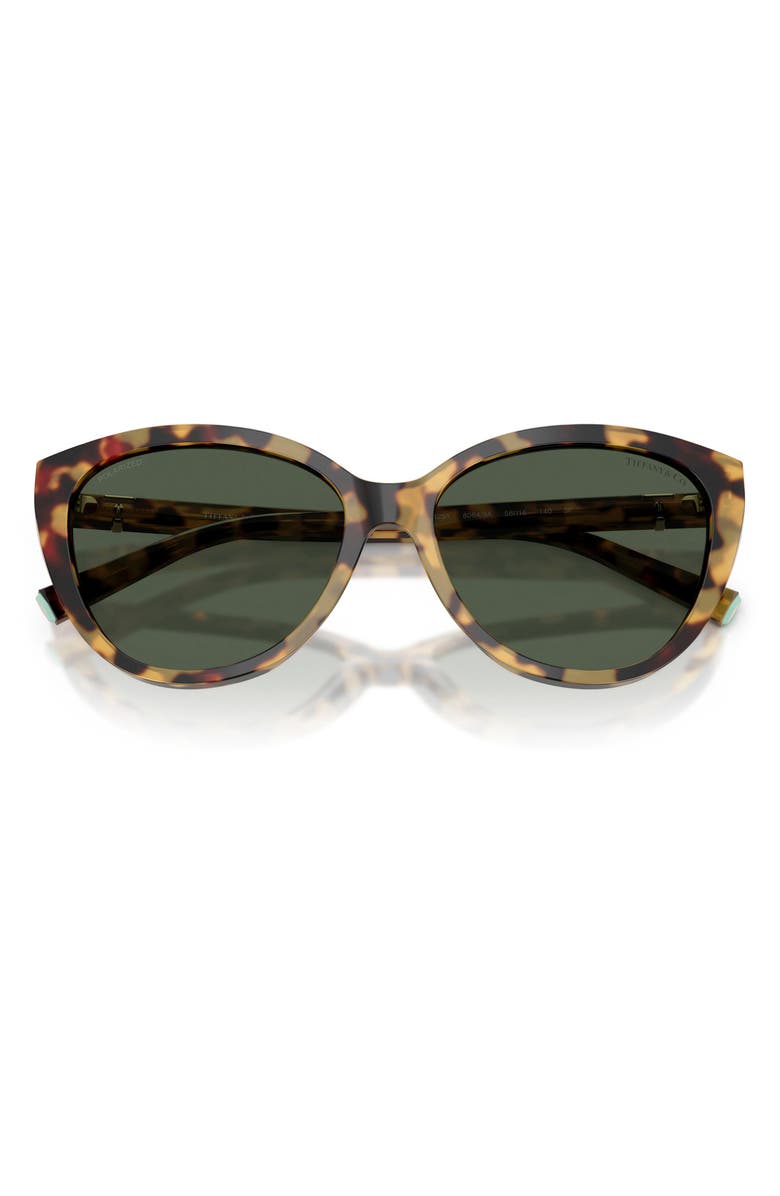 Tiffany & Co. 56mm Polarized Cat Eye Sunglasses, Alternate, color, Blonde Havana / Polar Green