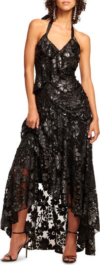 HAKAAN YILDIRIM スネーク柄 ドレス 黒 サイズ8*BD1155 Ramy Brook Chaplin Metallic Floral Halter High-Low Gown | Nordstrom