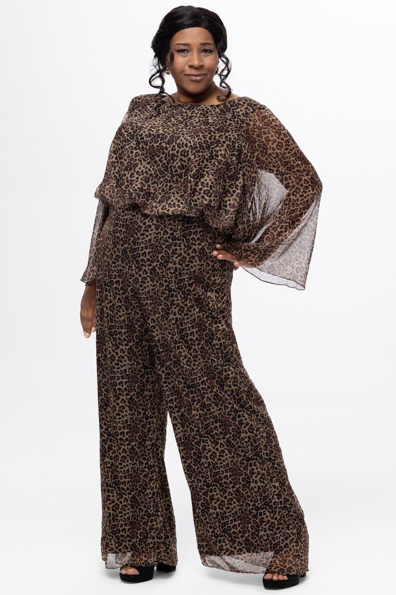 Scoop Neck Wide Leg Animal Print Plus Size Jumpsuit, Alternate, color, Animal Print