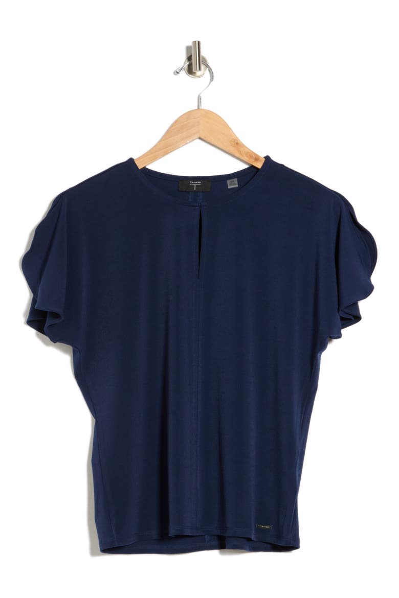 Keyhole Flutter Sleeve Jersey Top, Alternate, color, NAVY