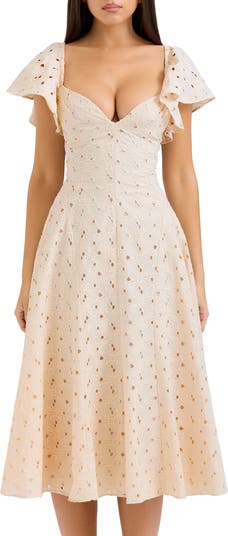 Amaya Flutter Sleeve Lace Midi Dress