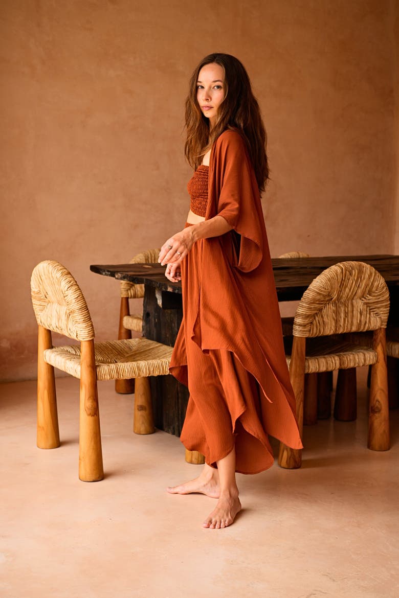 Kaia Flowy Wrap Duster, Alternate, color, Orange
