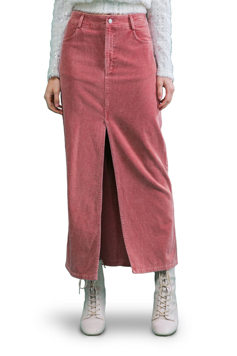 Washed Corduroy Maxi Skirt, Main, color, MAUVE