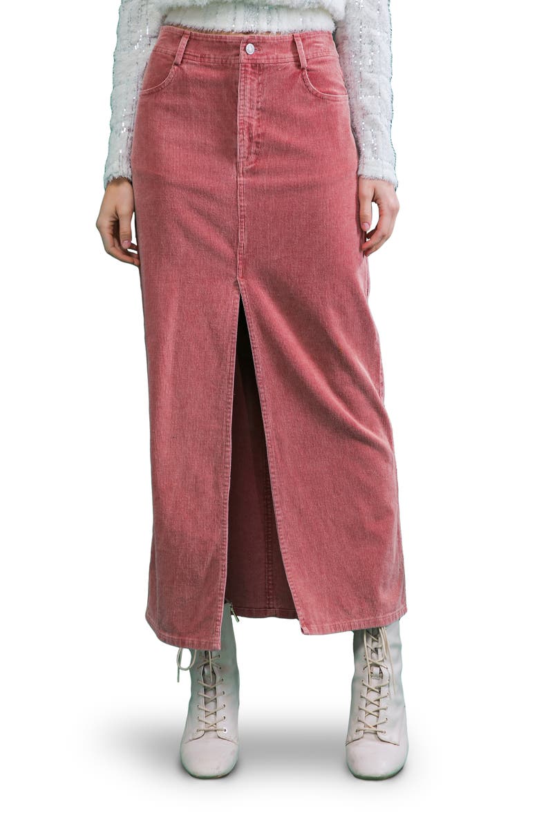 FLYING TOMATO Washed Corduroy Maxi Skirt, Main, color, Mauve