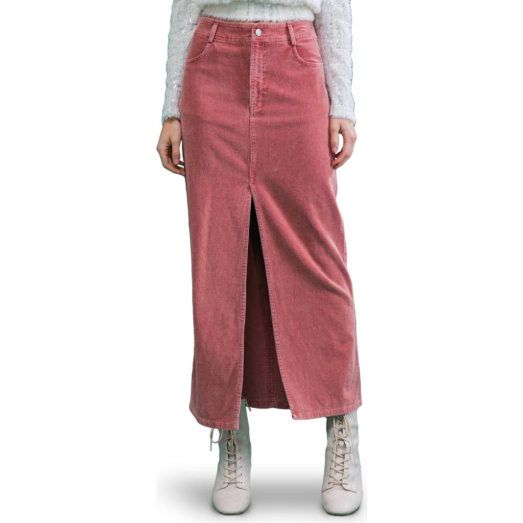 Flying Tomato Washed Corduroy Maxi Skirt In Pink