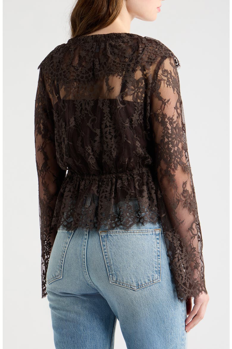 Zoya Ruffle Trim Lace Top, Alternate, color, CHOCOLATE