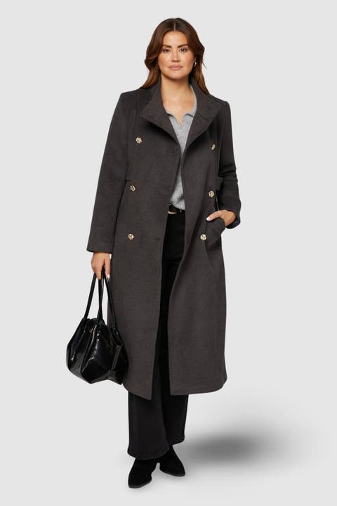 Double Breasted Tab Detail Funnel Coat