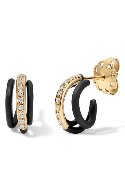 In the Black 14k Gold Diamond Huggie Hoop Earrings