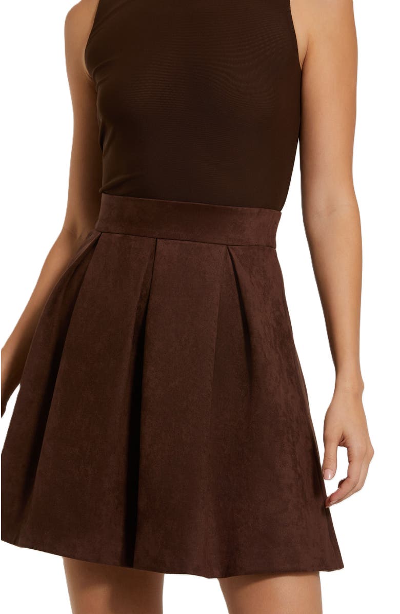 Mac Duggal Sleeveless Mesh And Suede A Line Mini Dress, Alternate, color, Chocolate