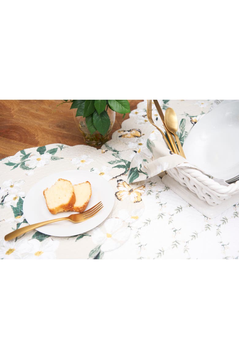 Dogwood Meadows Cotton Table Runner 14" x 51" - Floral & Butterfly, Alternate, color, Beige