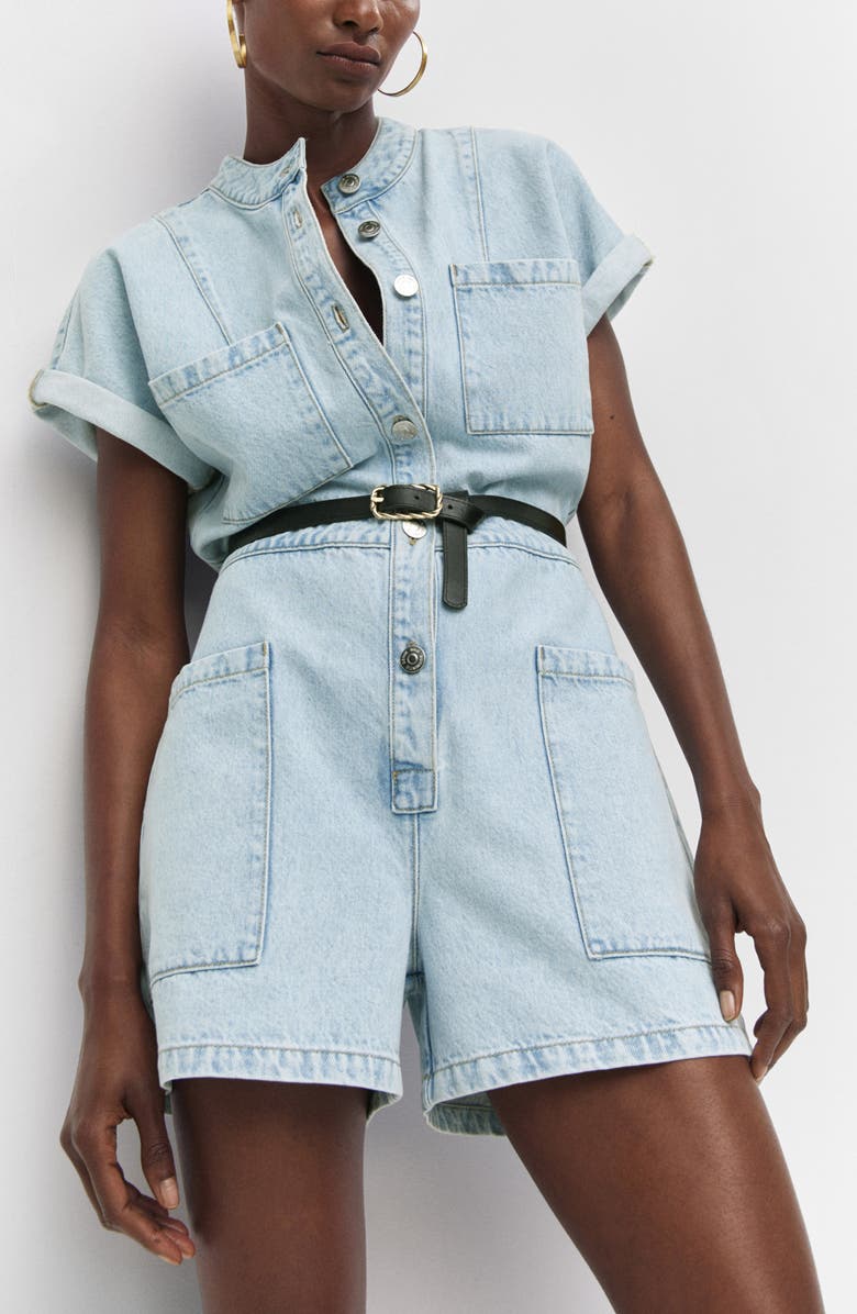 MANGO Denim Romper, Alternate, color, 